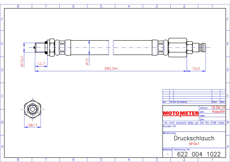 Preview: MotoMeter KPS Kompressionsdruckschreiber Druckschlauch M10x1 für Benzin/Diesel